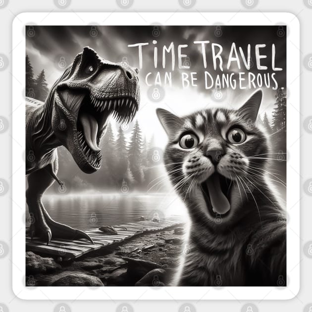 Cat selfie with dinosaur Time Travel Sticker by TomFrontierArt